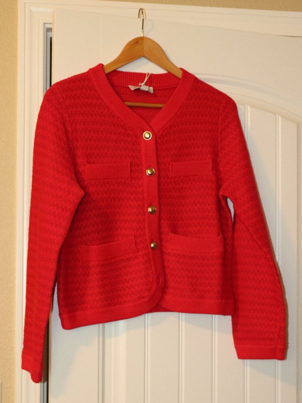 Free Assembly Gold Button Cardigan - Sz Small Red